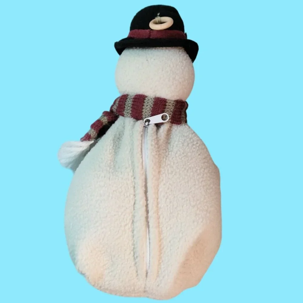 Snowman Plush Gift Candy Bag Scarf Hat Christmas Decoration White Fleece